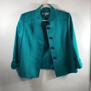 Tahari Petite Teal Green textured woven blazer